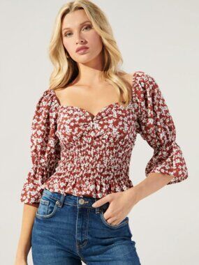 Sugarlips In the Moment Floral Smocked Top NWT in Rust Small